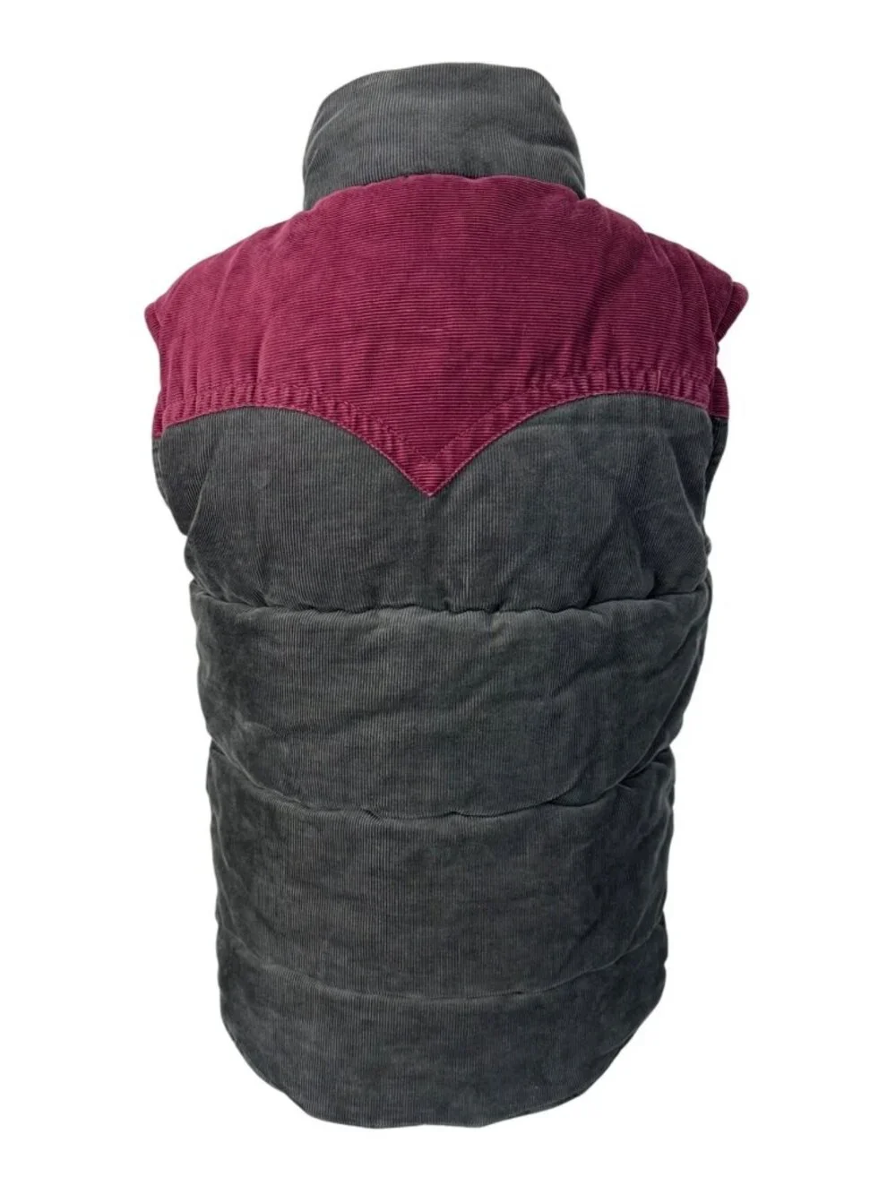 True Religion Corduroy Puffer Vest Burgundy Gray Mens M Snap Retro Western